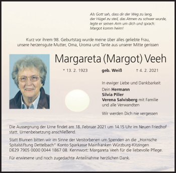 Anzeige von Margareta Veeh von MGO
