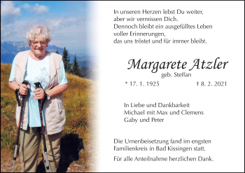 Anzeige von Margarete Atzler von MGO