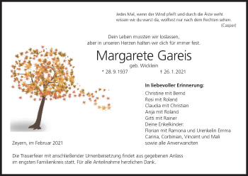 Anzeige von Margarete Gareis von MGO