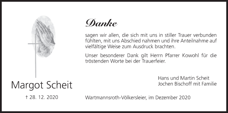  Traueranzeige für Margot Scheit vom 13.02.2021 aus MGO