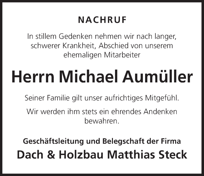  Traueranzeige für Michael Aumüller vom 03.02.2021 aus MGO