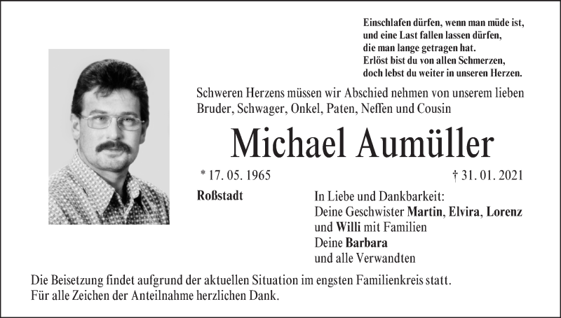  Traueranzeige für Michael Aumüller vom 03.02.2021 aus MGO