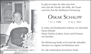 Anzeige von Oskar Schaupp von MGO