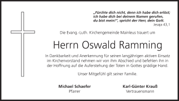 Anzeige von Oswald Ramming von MGO