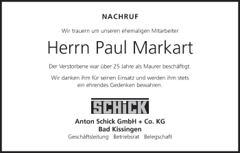 Anzeige von Paul Markart von MGO