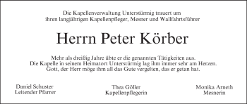 Anzeige von Peter Körber von MGO
