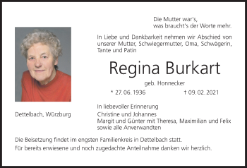 Anzeige von Regina Burkart von MGO
