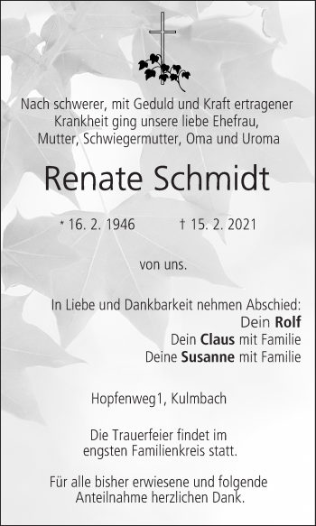 Anzeige von Renate Schmidt von MGO