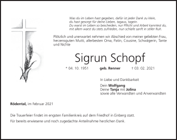 Anzeige von Sigrun Schopf von MGO