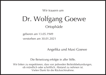 Anzeige von Wolfgang Goewe von MGO