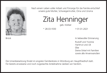 Anzeige von Zita Henninger von MGO