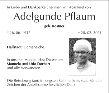 Anzeige von Adelgunde Pflaum von MGO