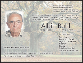 Anzeige von Albin Ruhl von MGO