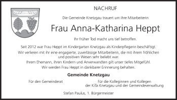 Anzeige von Anna-Katharina Heppt von MGO