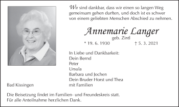 Anzeige von Annemarie Langer von MGO