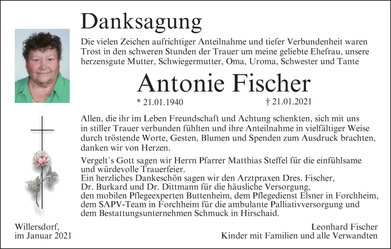  Traueranzeige für Antonie Fischer vom 06.03.2021 aus MGO