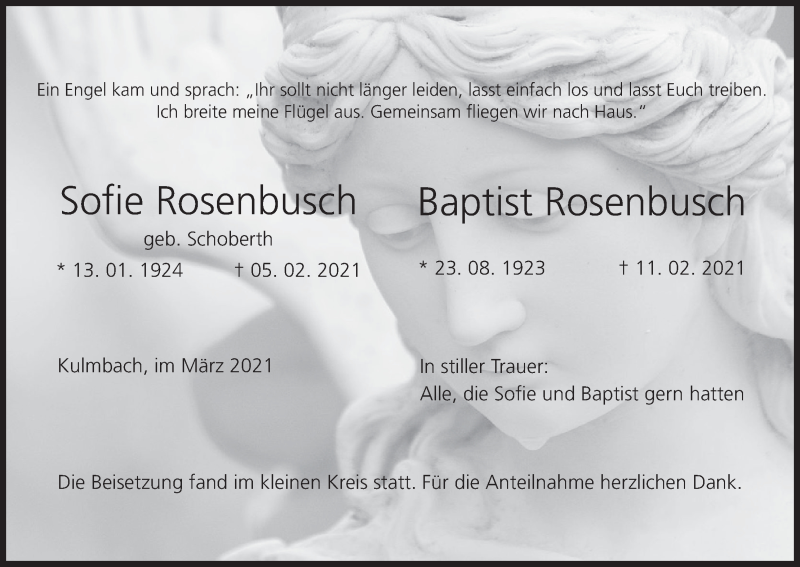  Traueranzeige für Baptist Rosenbusch vom 18.03.2021 aus MGO