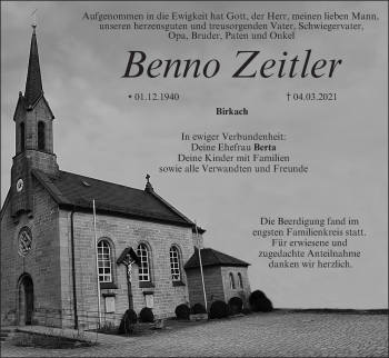 Anzeige von Benno Zeltler von MGO