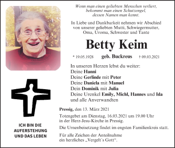 Anzeige von Betty Keim von MGO