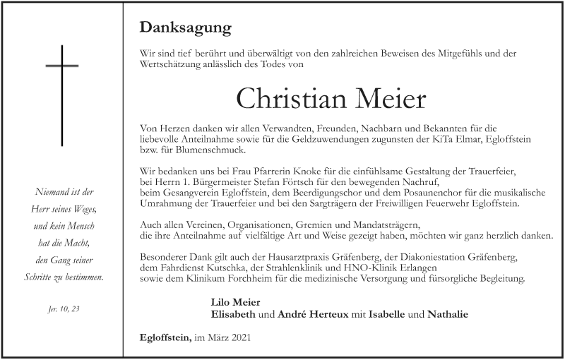  Traueranzeige für Christian Meier vom 02.03.2021 aus MGO