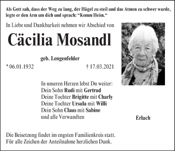 Anzeige von Cäcilia Mosandl von MGO
