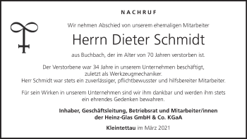 Anzeige von Dieter Schmidt von MGO