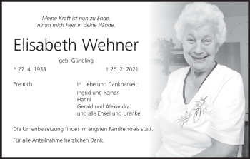 Anzeige von Elisabeth Wehner von MGO