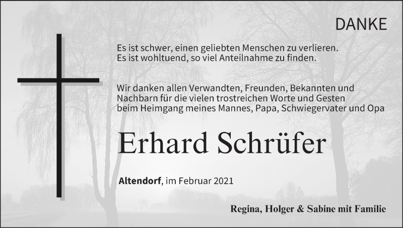  Traueranzeige für Erhard Schrüfer vom 13.03.2021 aus MGO