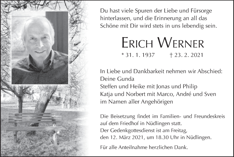  Traueranzeige für Erich Werner vom 06.03.2021 aus MGO