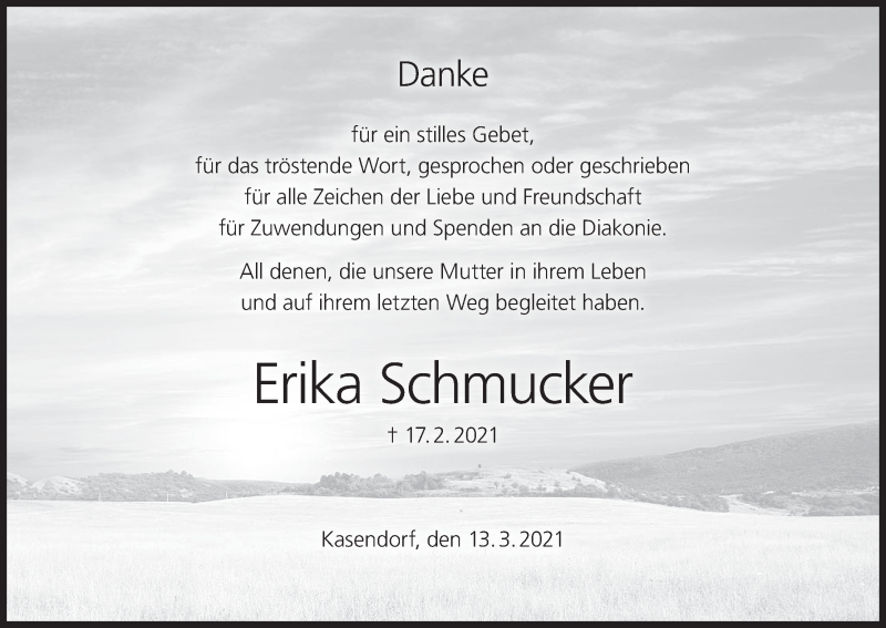  Traueranzeige für Erika Schmucker vom 13.03.2021 aus MGO