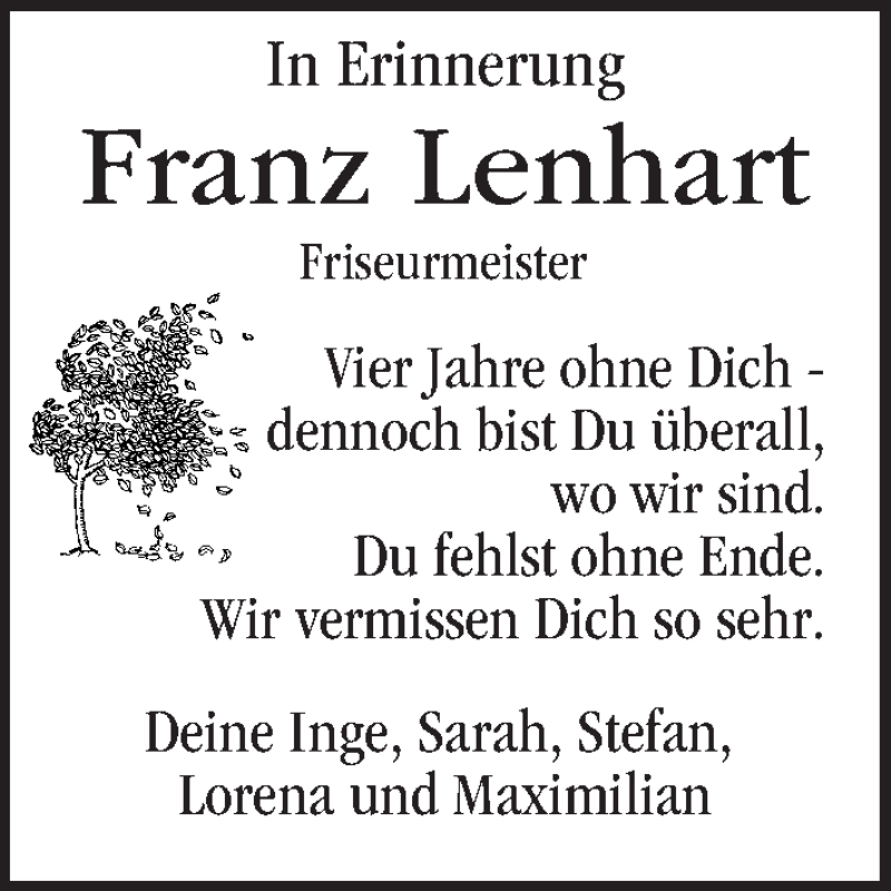  Traueranzeige für Franz Lenhart vom 27.03.2021 aus MGO