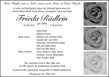 Anzeige von Frieda Rädlein von MGO