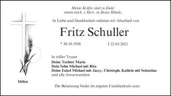 Anzeige von Fritz Schuller von MGO