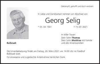 Anzeige von Georg Selig von MGO