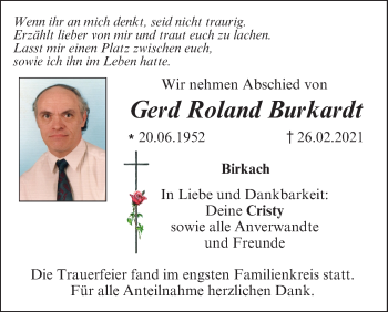 Anzeige von Gerd Roland Burkardt von MGO