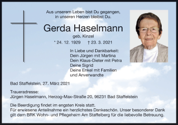 Anzeige von Gerda Haselmann von MGO