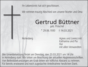 Anzeige von Gertrud Büttner von MGO