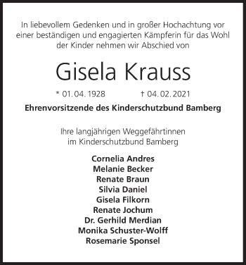 Anzeige von Gisela Krauss von MGO