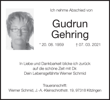 Anzeige von Gudrun Gehring von MGO