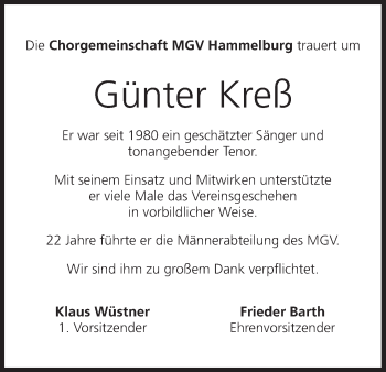 Anzeige von Günter Kreß von MGO