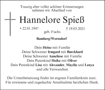 Anzeige von Hannelore Spieß von MGO