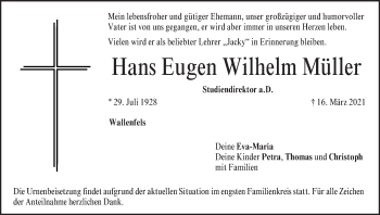Anzeige von Hans Eugen Wilhelm Müller von MGO