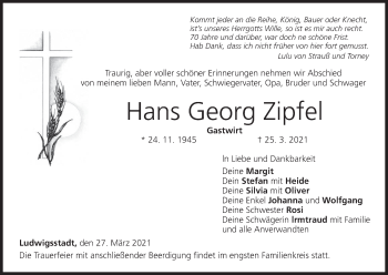 Anzeige von Hans Georg Zipfel von MGO