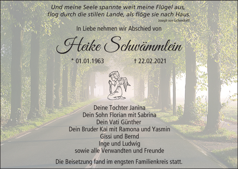  Traueranzeige für Heike Schwämmlein vom 04.03.2021 aus MGO