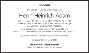 Anzeige von Heinrich Adam von MGO