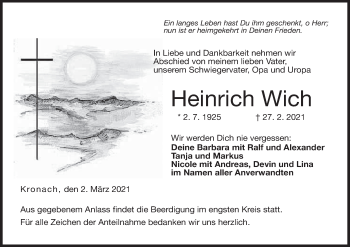 Anzeige von Heinrich Wich von MGO