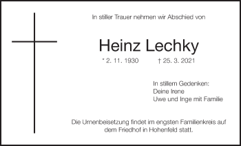 Anzeige von Heinz Lechky von MGO