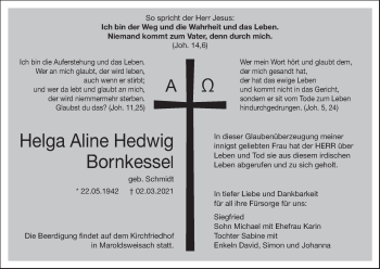 Anzeige von Helga Aline Hedwig Bornkessel von MGO