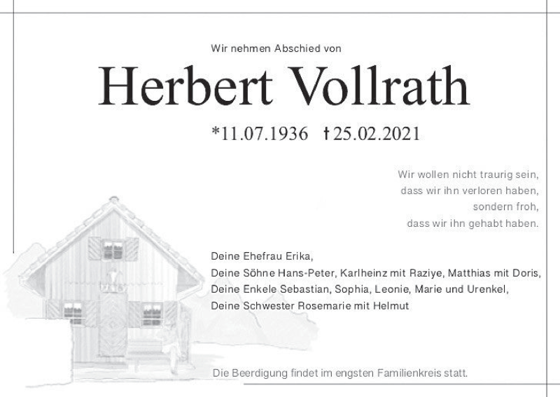  Traueranzeige für Herbert Vollrath vom 15.03.2021 aus MGO