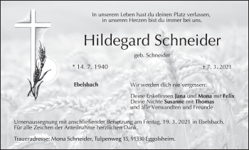 Anzeige von Hildegard Schneider von MGO